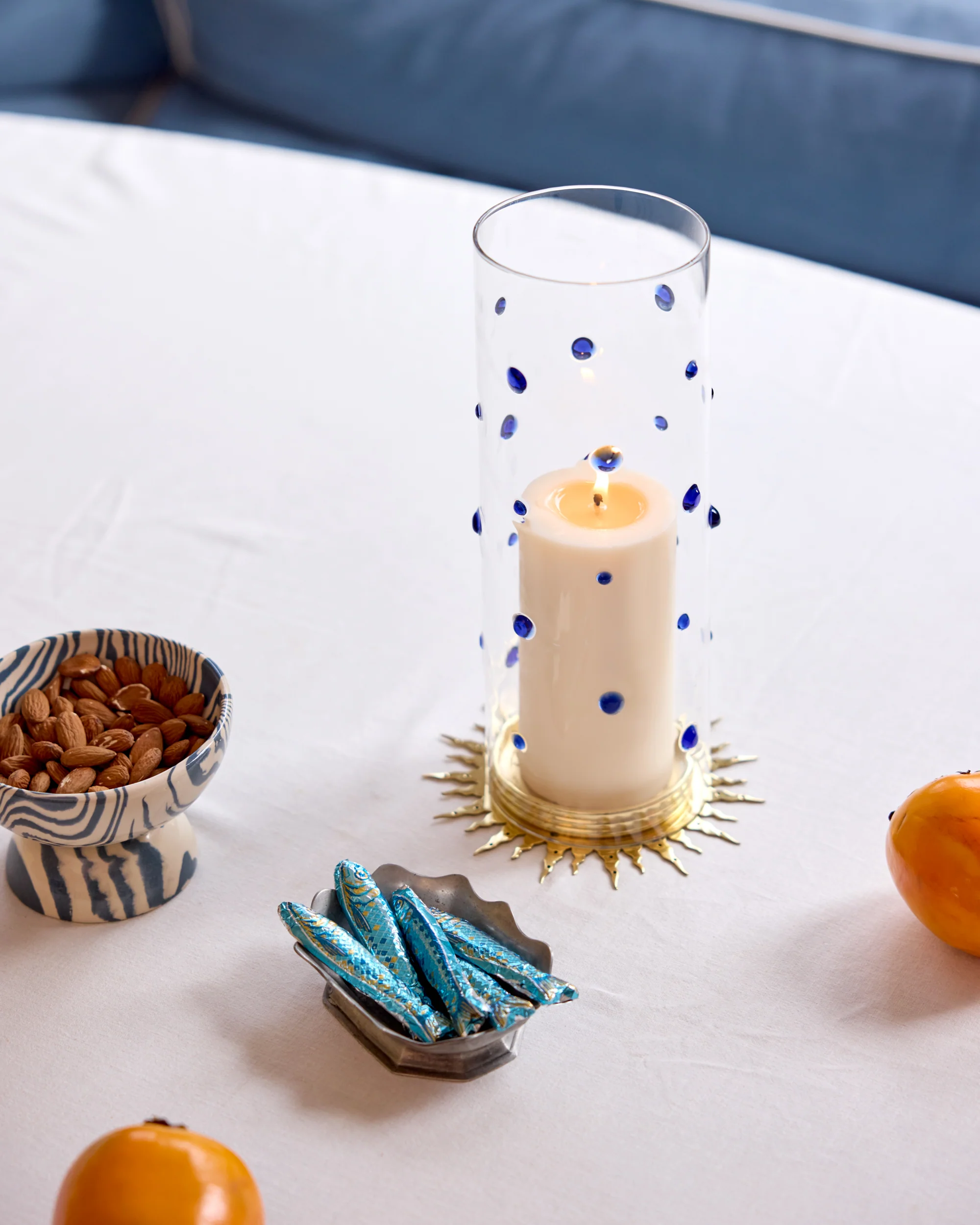 Embellished Glass Hurricane, Lapis - Image 3