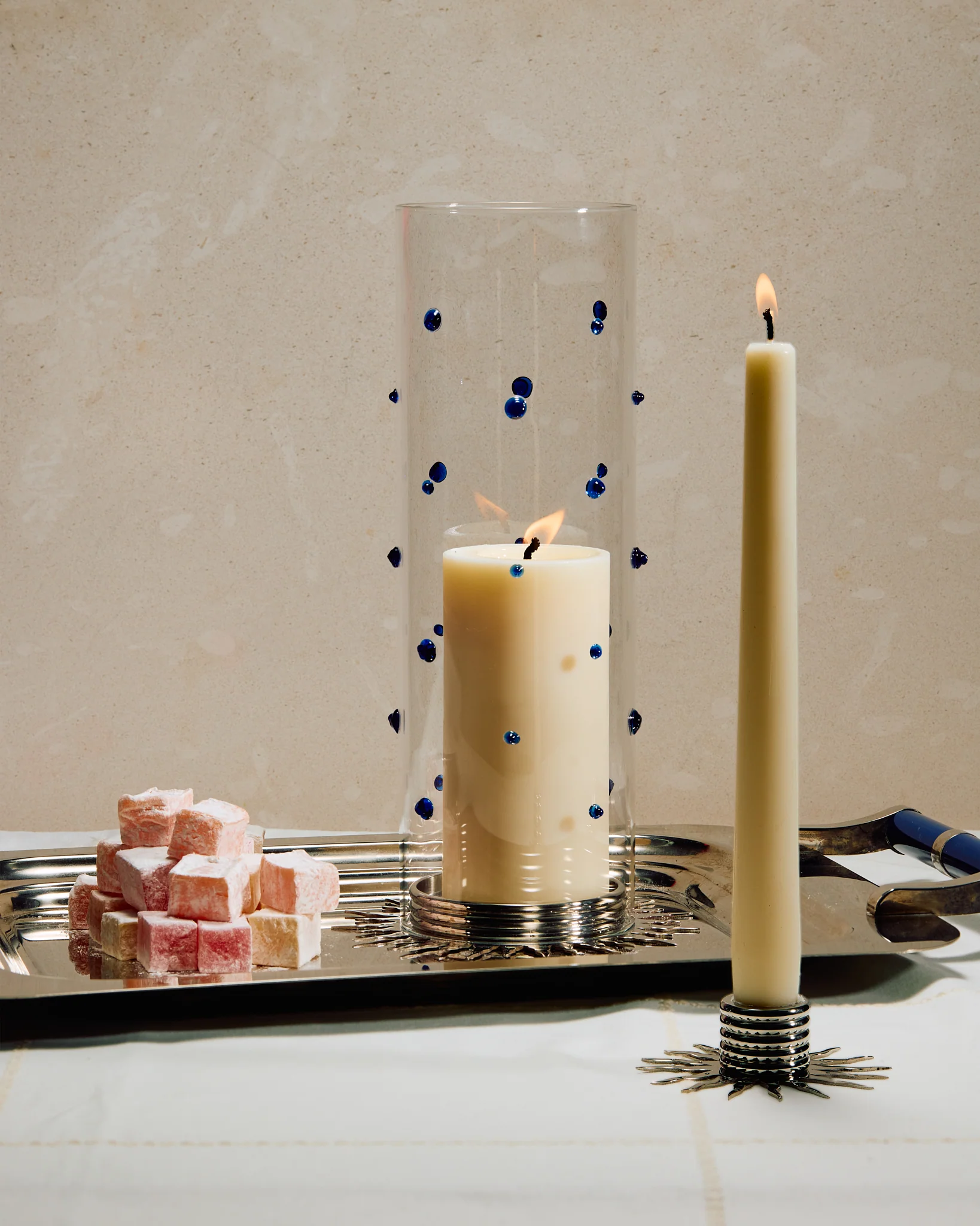 Embellished Glass Hurricane, Lapis - Image 4