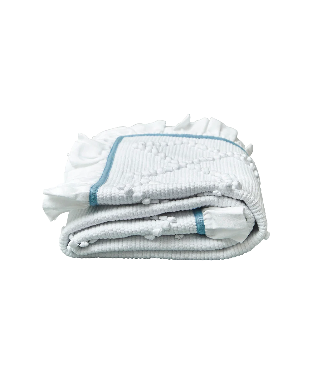 Jumbo Linen Frill Bathmat, Sky Blue - Image 6